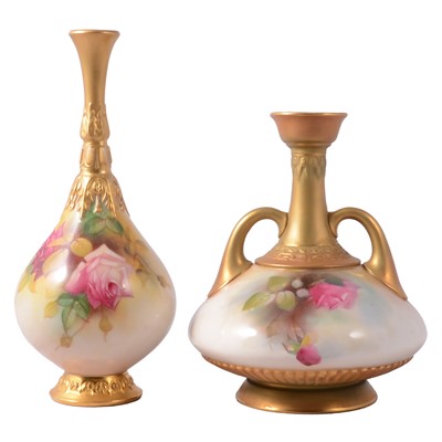 Lot 12 - Royal Worcester, two Hadley Rose pattern vases
