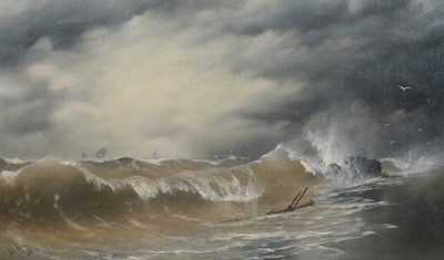 Lot 276 - Henry Edwin Tozer, Waves breaking during a storm