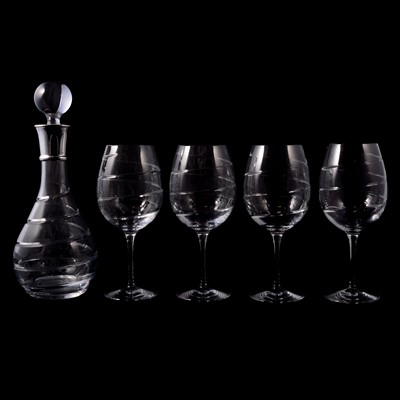 Lot 62 - Contemporary silver-mounted decanter and matching wine glasses; and two Waterford brandy balloons