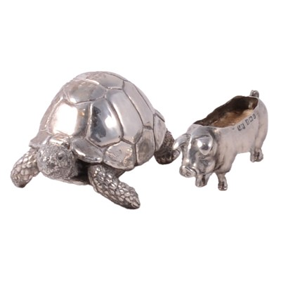 Lot 248 - Silver pig pin cushion missing cushion and a novelty tortoise