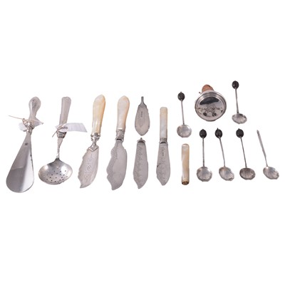 Lot 257 - Sundry silver cutlery, silver-mounted bottle stopper