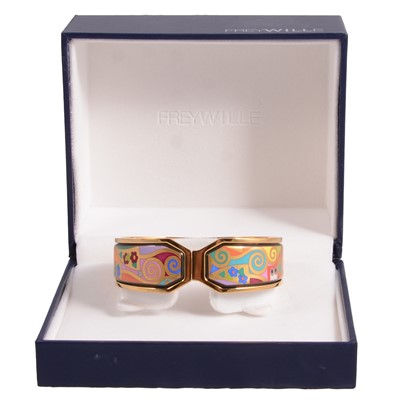 Lot 510 - Frey Wille - a Hommage à Gustav Klimt gold-plated fire enamel bangle.