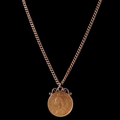 Lot 225 - 9ct gold chain with replica double Sovereign coin