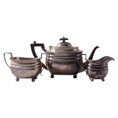 Lot 233 - Silver three-piece teaset, Harrods Stores Ltd, London 1917.