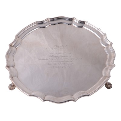 Lot 235 - Silver presentation salver, A Marston & Co, Birmingham 1994.