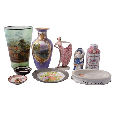 Lot 25 - Large Bohemian painted glass vase, and quantity of decorative ceramics