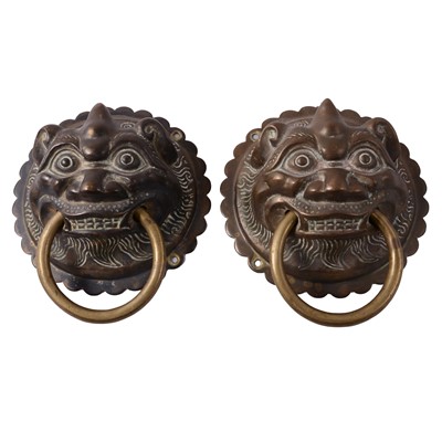 Lot 76 - Two hollow cast brass Malay dragon door handles