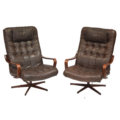 Lot 380 - Pair of Scandinavian Mid-Century style armchairs, after a model by Westnofa