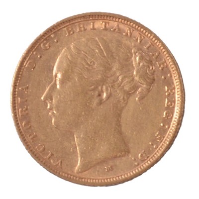 Lot 261D - Gold Full Sovereign Coin, Victoria Young Head 1887.