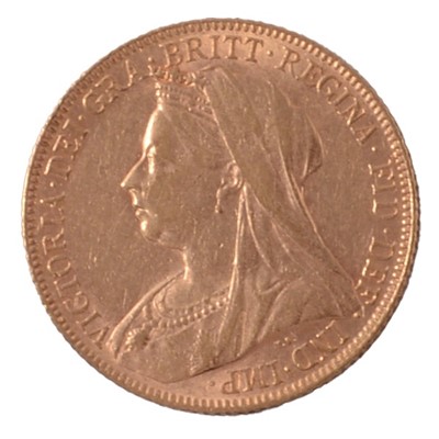 Lot 261E - Gold Full Sovereign Coin, Victoria Veiled Head 1900.