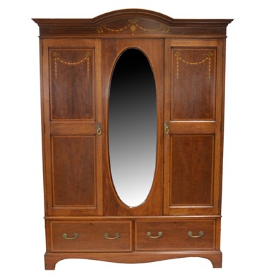 Lot 495 - Edwardian inlaid mahogany wardrobe