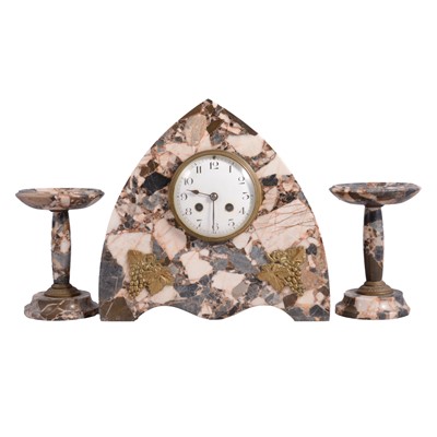 Lot 172 - Marble three-piece clock garniture