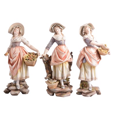 Lot 83 - Set of three German porcelain figures, street vendors with fruit, vegetables and fish