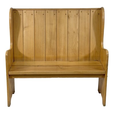 Lot 427 - Victorian style elm settle, four beech kitchen chairs, and an oak topped table