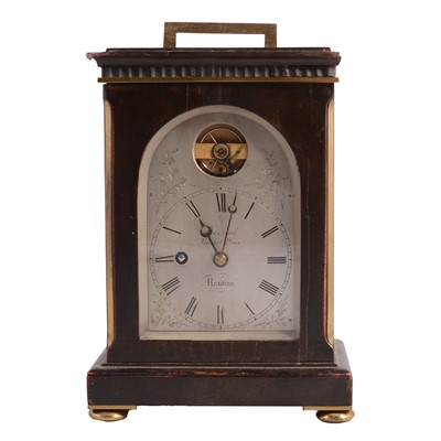 Lot 136 - Ebony and brass inlaid table clock
