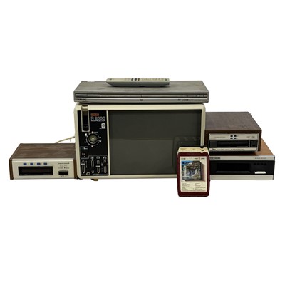 Lot 180 - Three eight track players, cassettes, DVD player, Eumig projector