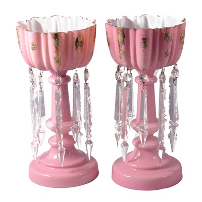 Lot 35 - Pair of Victorian glass lusrtes
