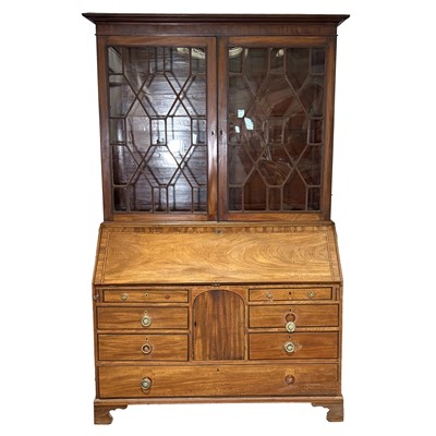 Lot 470 - George III mahogany bureau bookcase