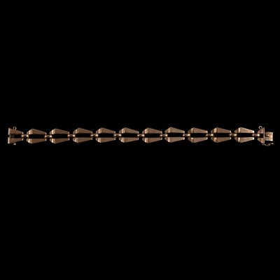 Lot 263 - A 1950's 9 carat yellow gold bracelet.