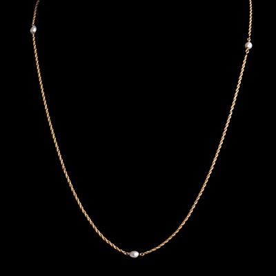 Lot 281 - A Victorian guard chain with pearl spacers.