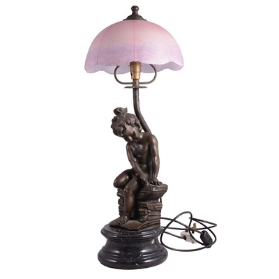 Lot 181 - Late 20th century figural table lamp, Cherub on a Wall