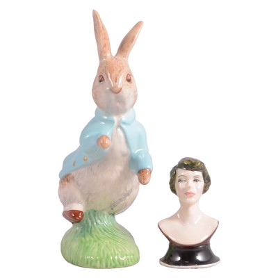 Lot 11 - Beswick Beatrix Potter model, Peter Rabbit and a Royal Doulton sample Beatrix Potter bust