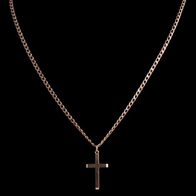 Lot 314 - A 9 carat yellow gold cross and chain.