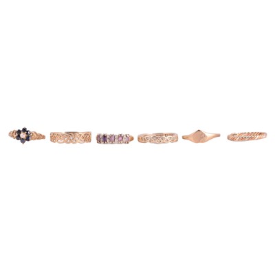 Lot 89 - Six 9 carat gold rings, some gemset.