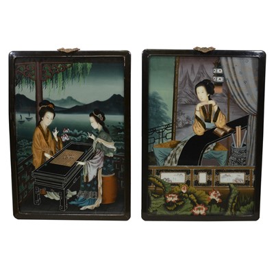 Lot 349 - Chinese School, Two glass panels