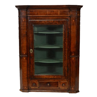 Lot 463 - George III oak and mahogany hanging corner cabinet