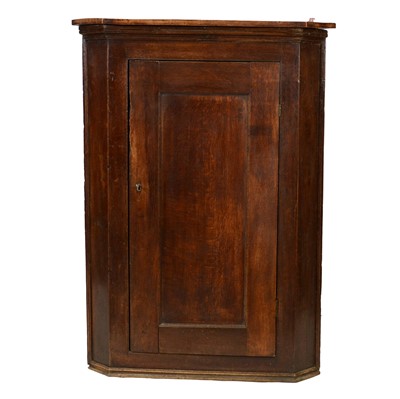Lot 462 - George III oak and elm hanging corner cupboard