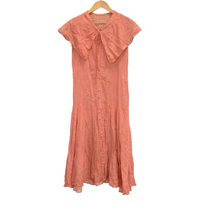 Lot 591 - A vintage red and cream polka dot dress, and a quantity of antique linen and lace.