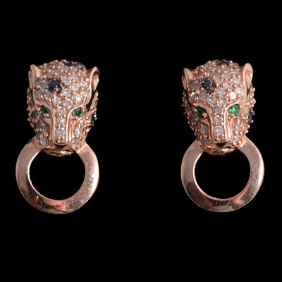 Lot 156 - Effy - a pair of diamond panther head and ring earrings