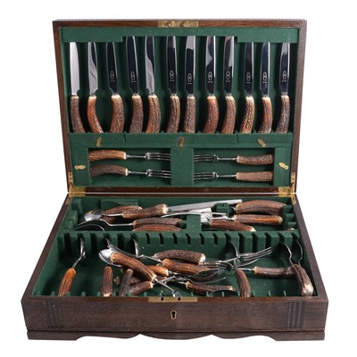 Lot 117 - George Butler, Sheffield horn handled canteen of cutlery
