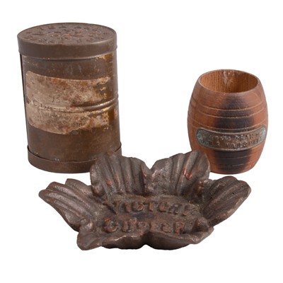 Lot 156 - A copper dish made from copper from H.M.S. Victory and a Warspite teak matchstick barrel.