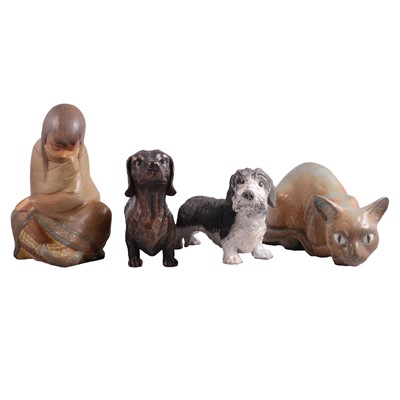 Lot 27 - Large Lladro porcelain model of a Siamese cat, similar model of a child and two dog models