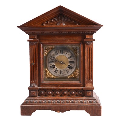 Lot 134 - Victorian oak mantel clock