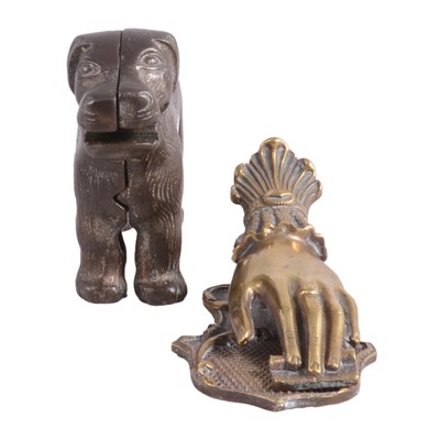 Lot 122A - Novelty dog nutcracker and a Victorian hand paperclip.
