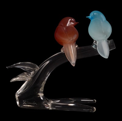 Lot 64 - Arnaldo Zanella for Murano, a glass model with two birds on a branch