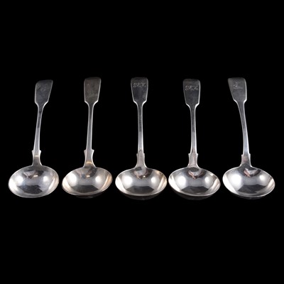 Lot 317 - Five silver sauce ladles