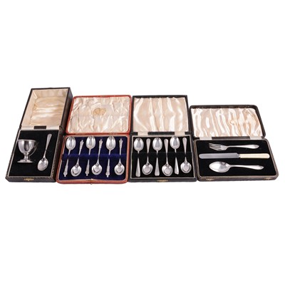 Lot 313 - Set of six silver teaspoons, etc.