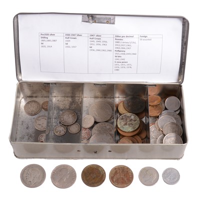 Lot 242 - Collection of coins, George IV and later, some silver content.