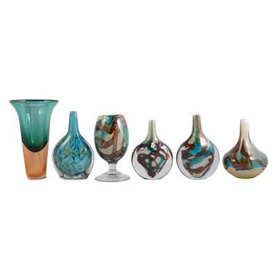 Lot 25 - Six Mdina and Murano glass vases