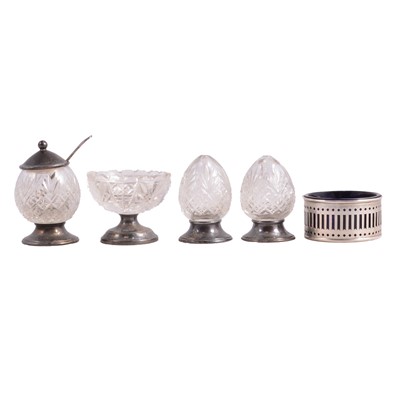 Lot 271 - Silver salt and silver mounted cruet