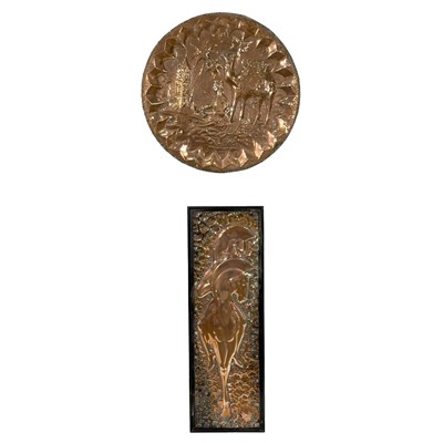 Lot 127 - African copper charger, and an embossed panel