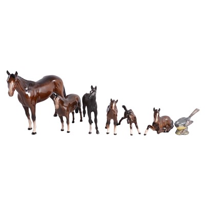 Lot 105 - Collection of Beswick and Royal Doulton horses, bird, and Wedgwood vase.