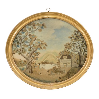 Lot 335 - George III silk and needlework panel
