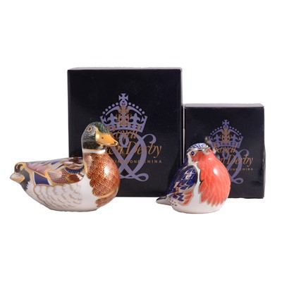 Lot 17 - Two Royal Crown Derby Imari paperweights, Mallard and Robin