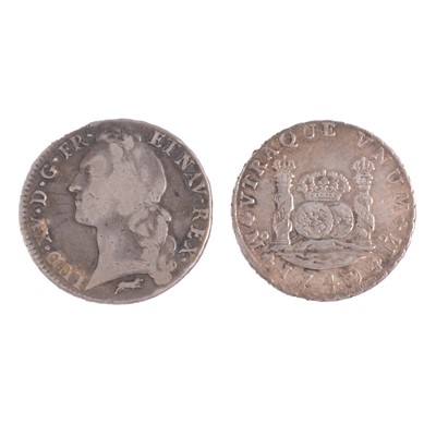 Lot 244 - France Louis XV 1 écu, and Mexico 8 reales coin.