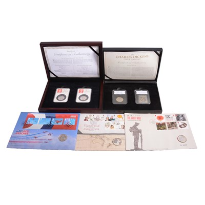 Lot 241 - Silver Proof 50p Coin Set, and four £2 Coin and Stamp Sets.